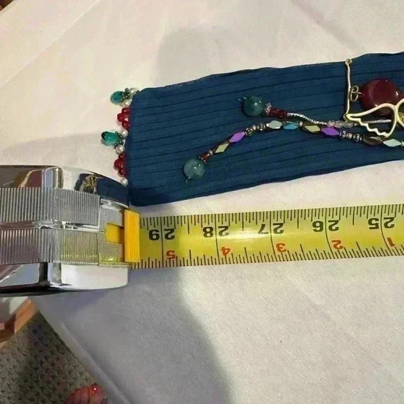 Vintage Stunning Handmade Agate Blue Polish Stone Scarf Necklace - Picture 10 of 13